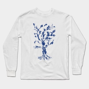 Blue Tree in Expressionistic Style Long Sleeve T-Shirt